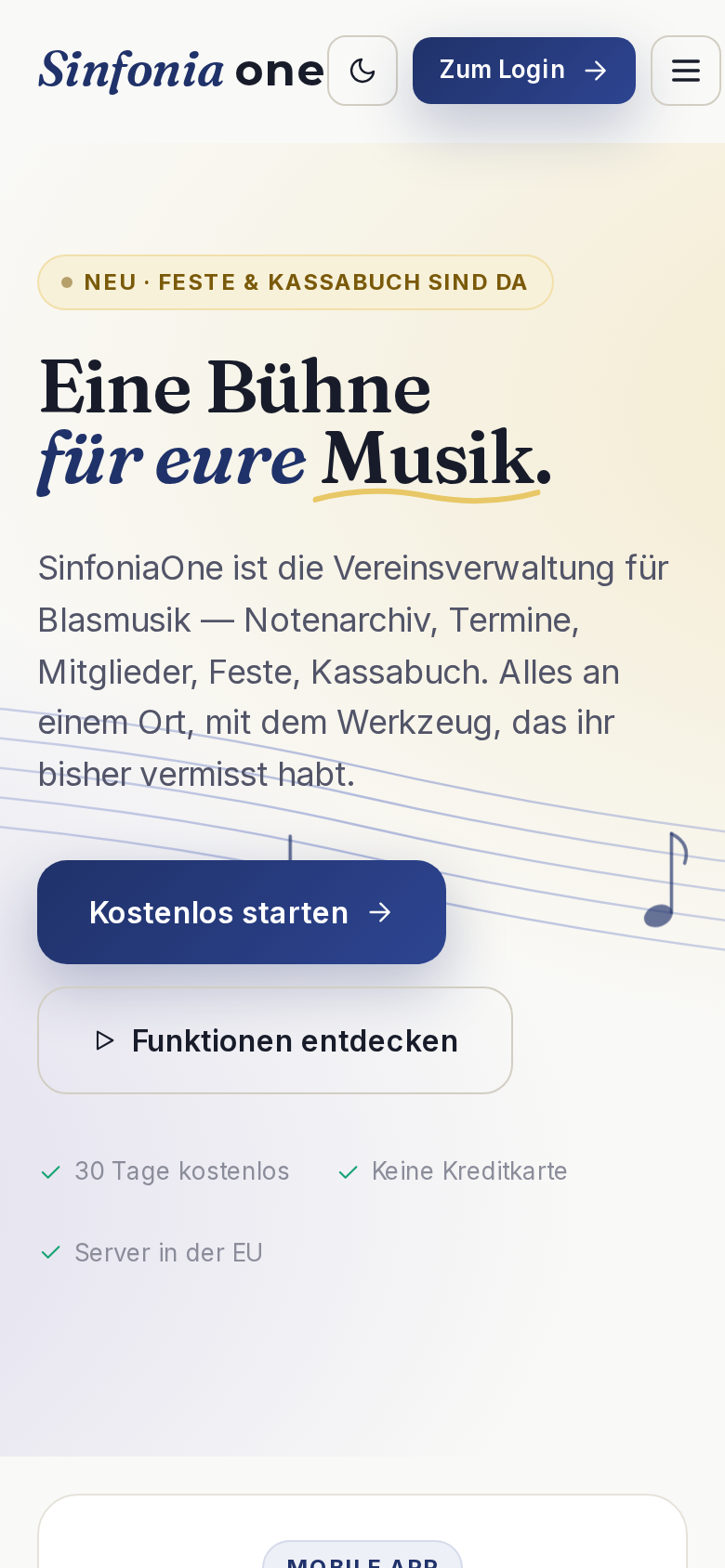 SinfoniaOne, Smartphone-Ansicht
